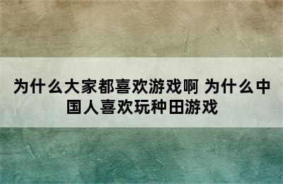 为什么大家都喜欢游戏啊 为什么中国人喜欢玩种田游戏